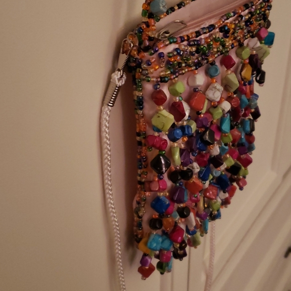 La Viola pink satin candy beaded clutch bag - Picture 11 of 14